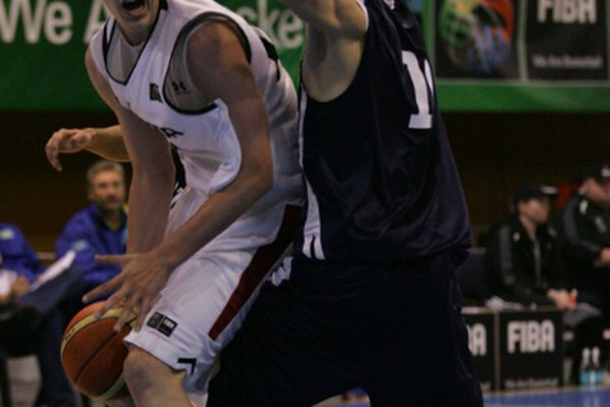 Kelly Olynyk makes a post move against Kazakhstan in the FIBA U19 Tournament.