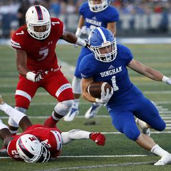 East faces Bingham in high school football played in South Jordan on Friday, Aug. 25, 2017.