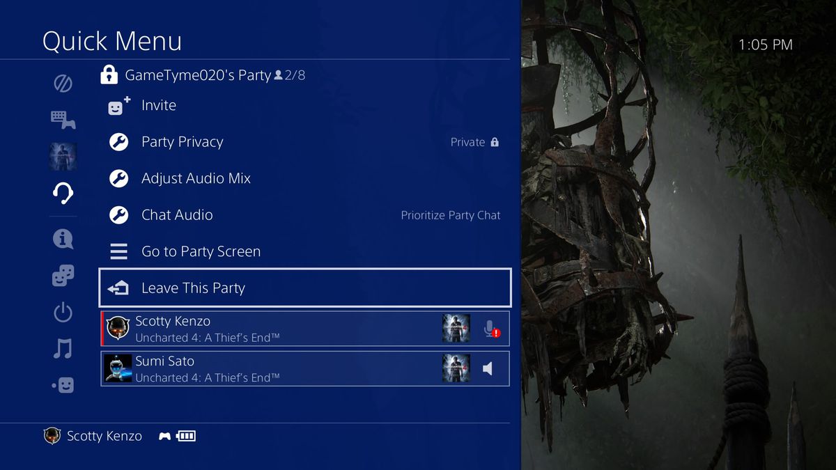 PlayStation 4 firmware 5.0 - ‘Leave This Party’ option in Quick Menu