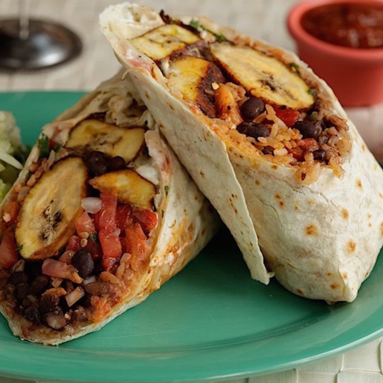 Fried plantain and black bean burrito from Little Chihuahua