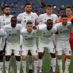 FOXBOROUGH, MA - MARCH 24: The FC Cincinnati starting 11 for their match on March 24, 2019 in Foxborough, Massachusetts. (Photo by J. Alexander Dolan - The Bent Musket)