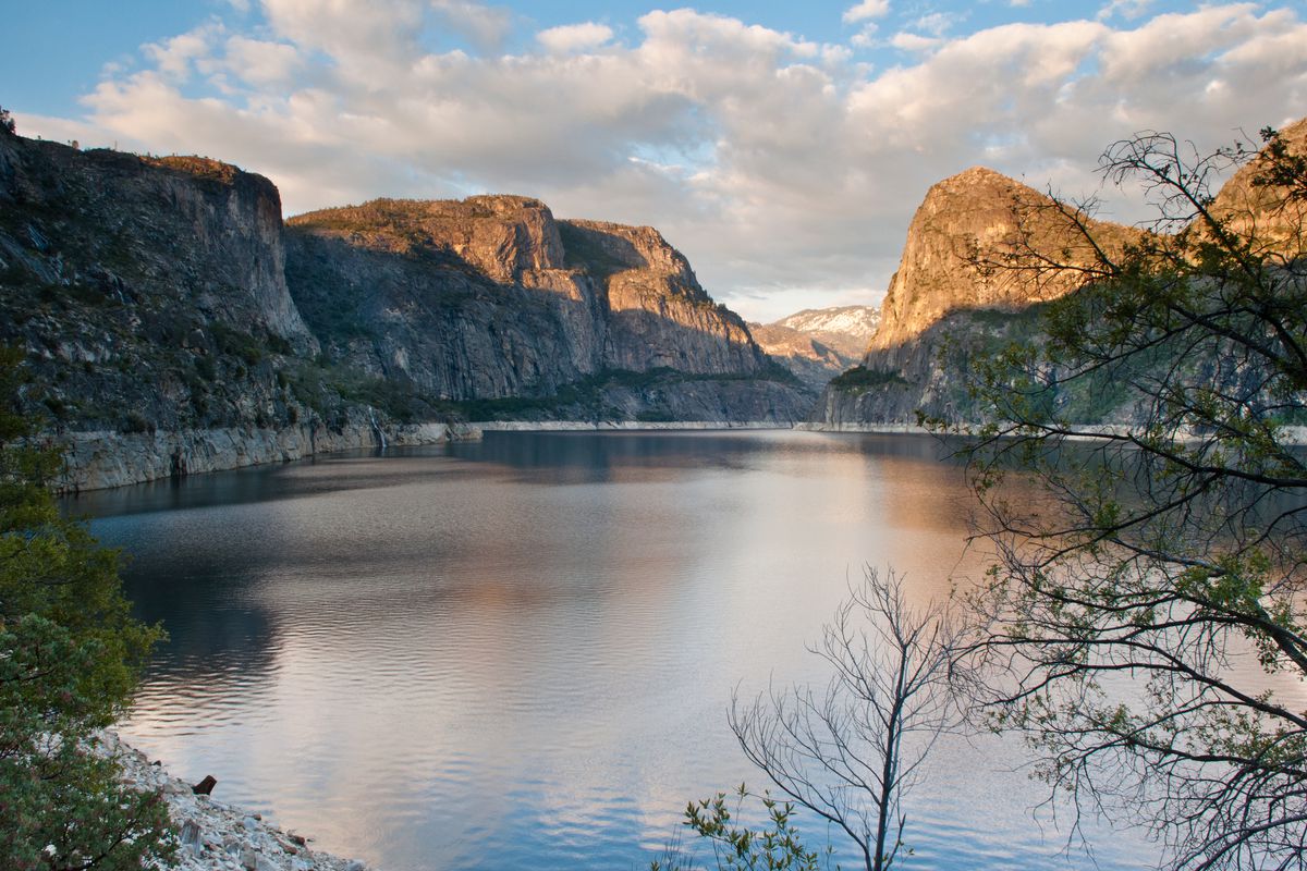 The Hetch Hetchy reservoir at sunset.