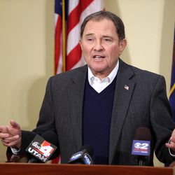 Gov. Gary Herbert talks about President Barack Obama's decision to designate the Bears Ears National Monument during a press conference at the Capitol in Salt Lake City on Wednesday, Dec. 28, 2016.