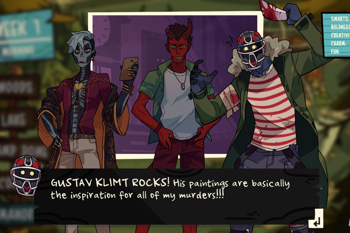 A few characters having a conversation in Monster Camp 2.