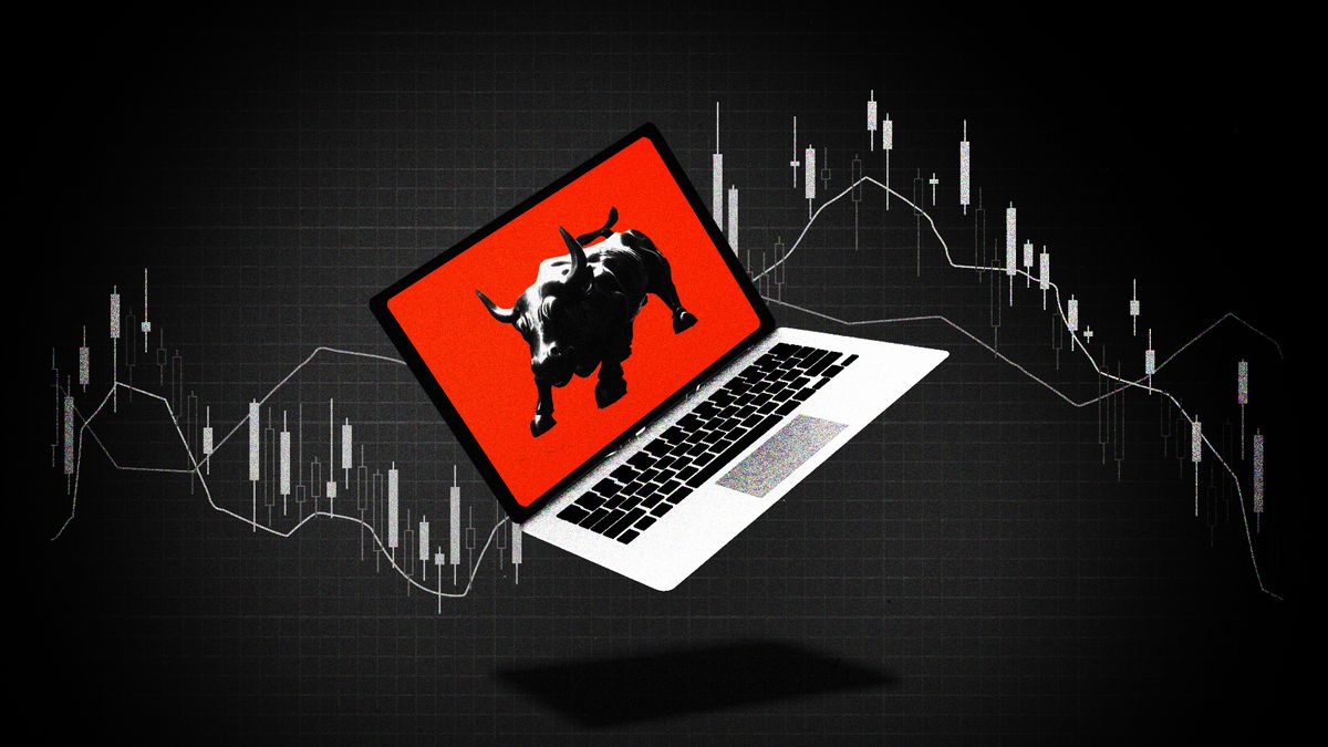An illustration of a bull on a laptop screen.