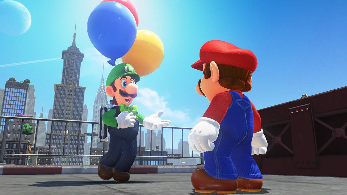 Super Mario Odyssey - Mario talks to Luigi in Metro Kingdom
