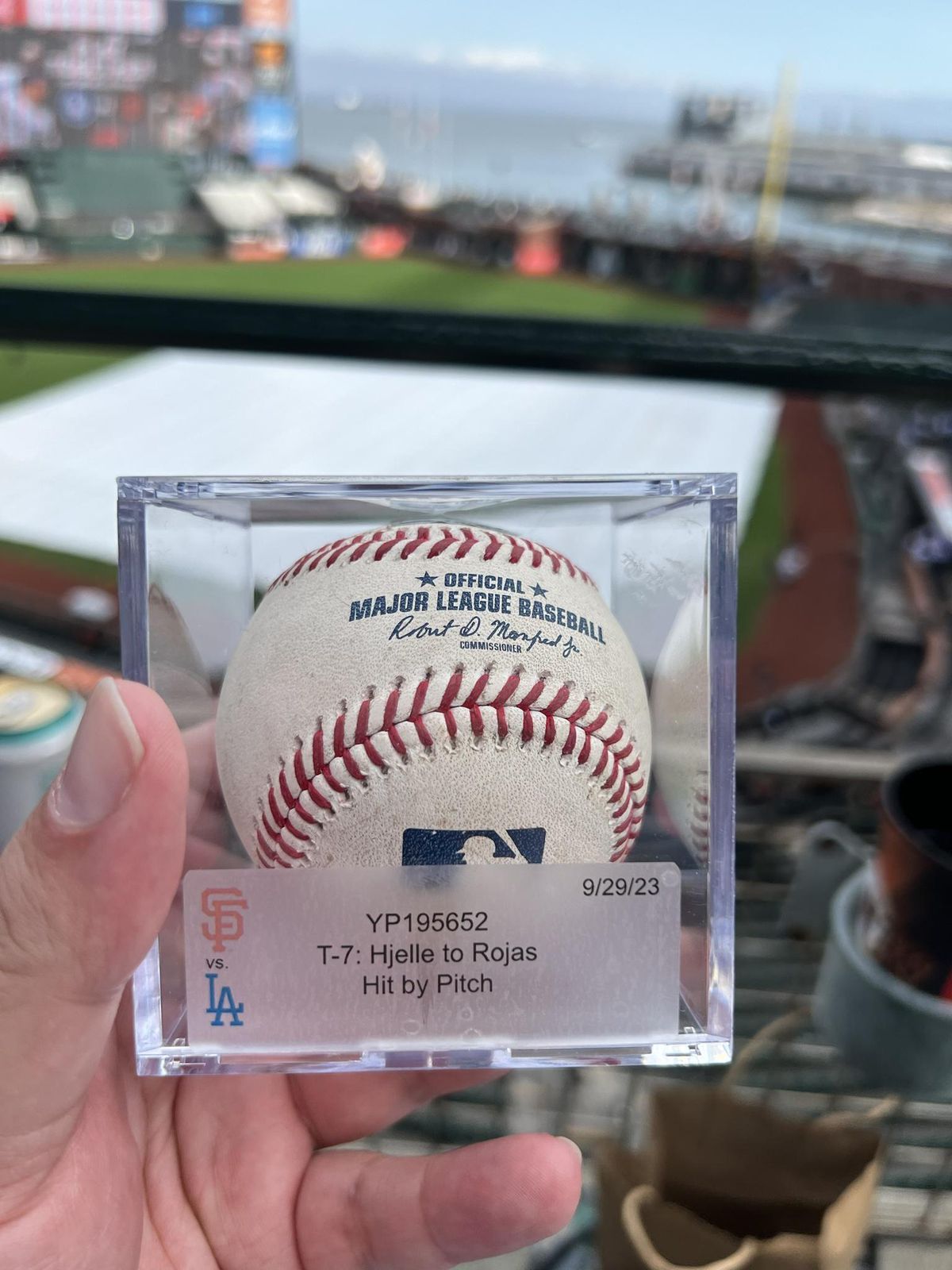 The ball that hit Miguel Rojas. Oracle Park. September 30, 2023.