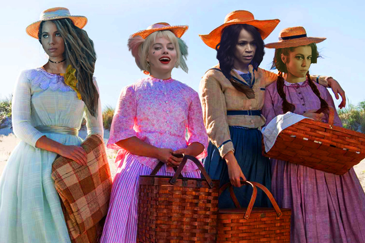 each of the main cast of birds of prey’s heads photoshopped on the four little women characters
