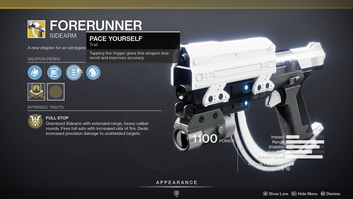 The Forerunner Exotic sidearm from Destiny 2 