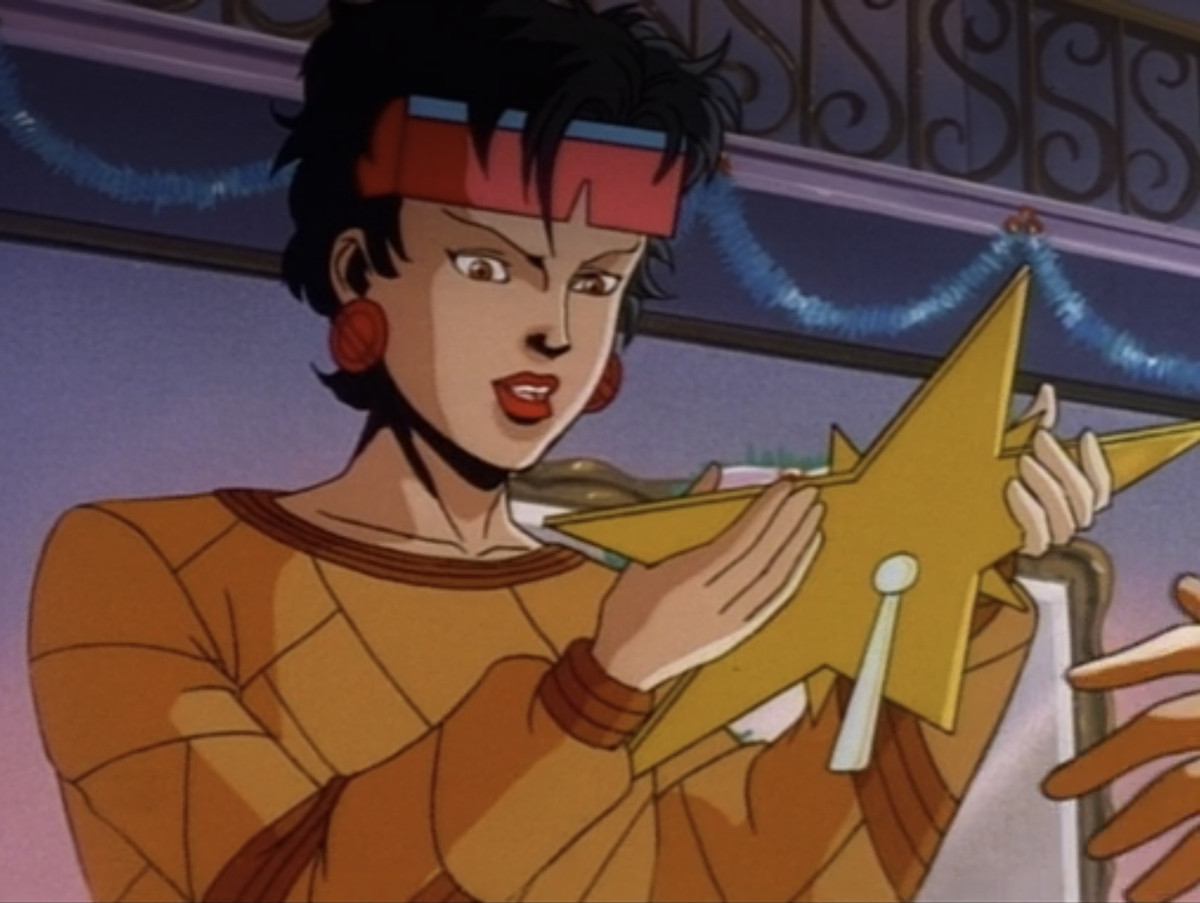Jubilee lifts a giant star for the X-Men’s Christmas tree in X-Men: The Animated Series. 