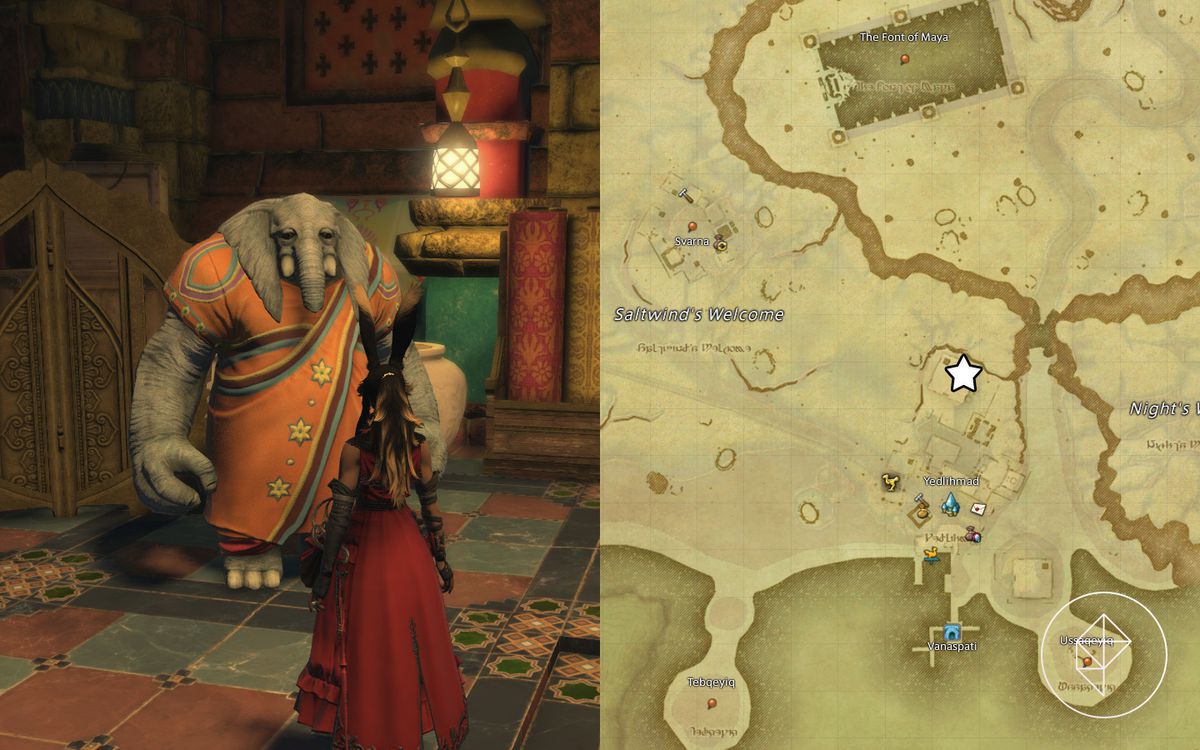 A map showing a Viera in front of a large elephant NPC