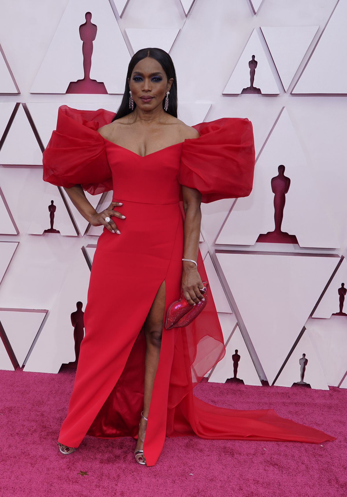 Angela Bassett arrives at the Oscars on Sunday, April 25, 2021, at Union Station in Los Angeles.