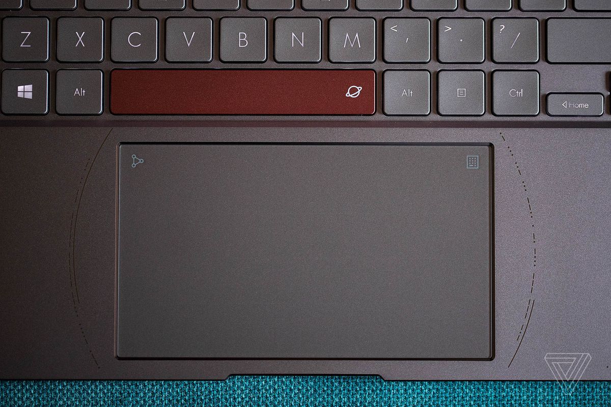The touchpad on the Asus Zenbook 14 OLED Space Edition seen from above.