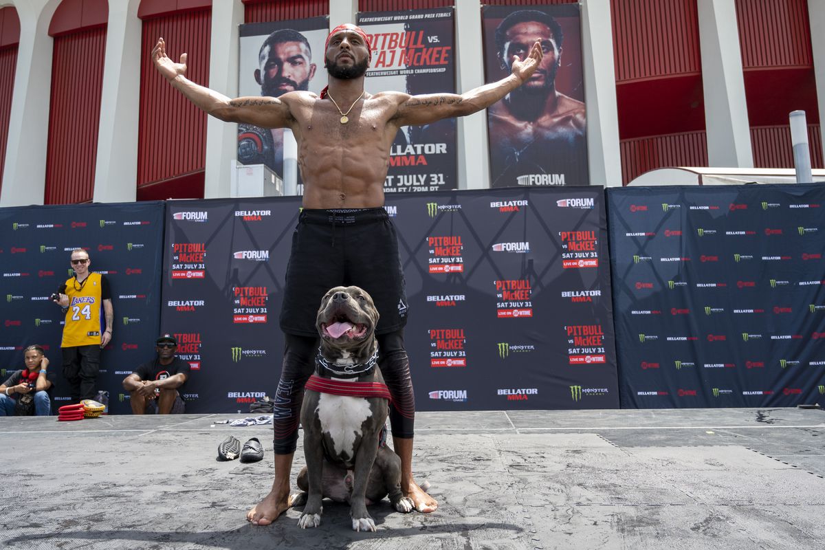 Open workout at The Forum for the Bellator 263 $1 million featherweight title fight between AJ McKee and champion Patricio “Pitbull” Freire