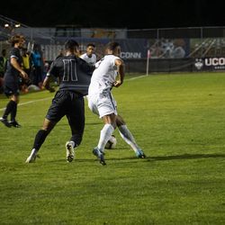 The Loyola Maryland Greyhounds take on the UConn Huskies in a men’s college soccer game at Morrone Stadium in Storrs, CT on September 15, 2018.