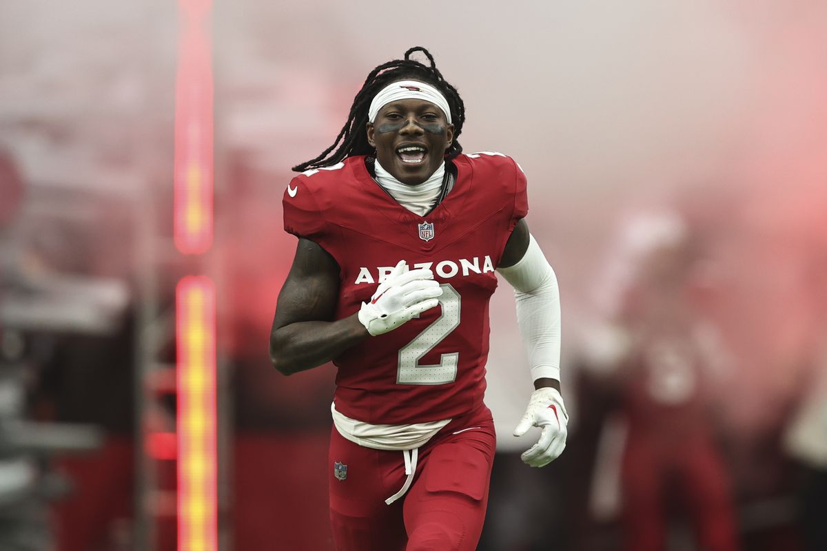 Marquise Brown #2 of the Arizona Cardinals reacts as he takes the field prior to an NFL football game between the Arizona Cardinals and the Dallas Cowboys at State Farm Stadium on September 24, 2023 in Glendale, Arizona.