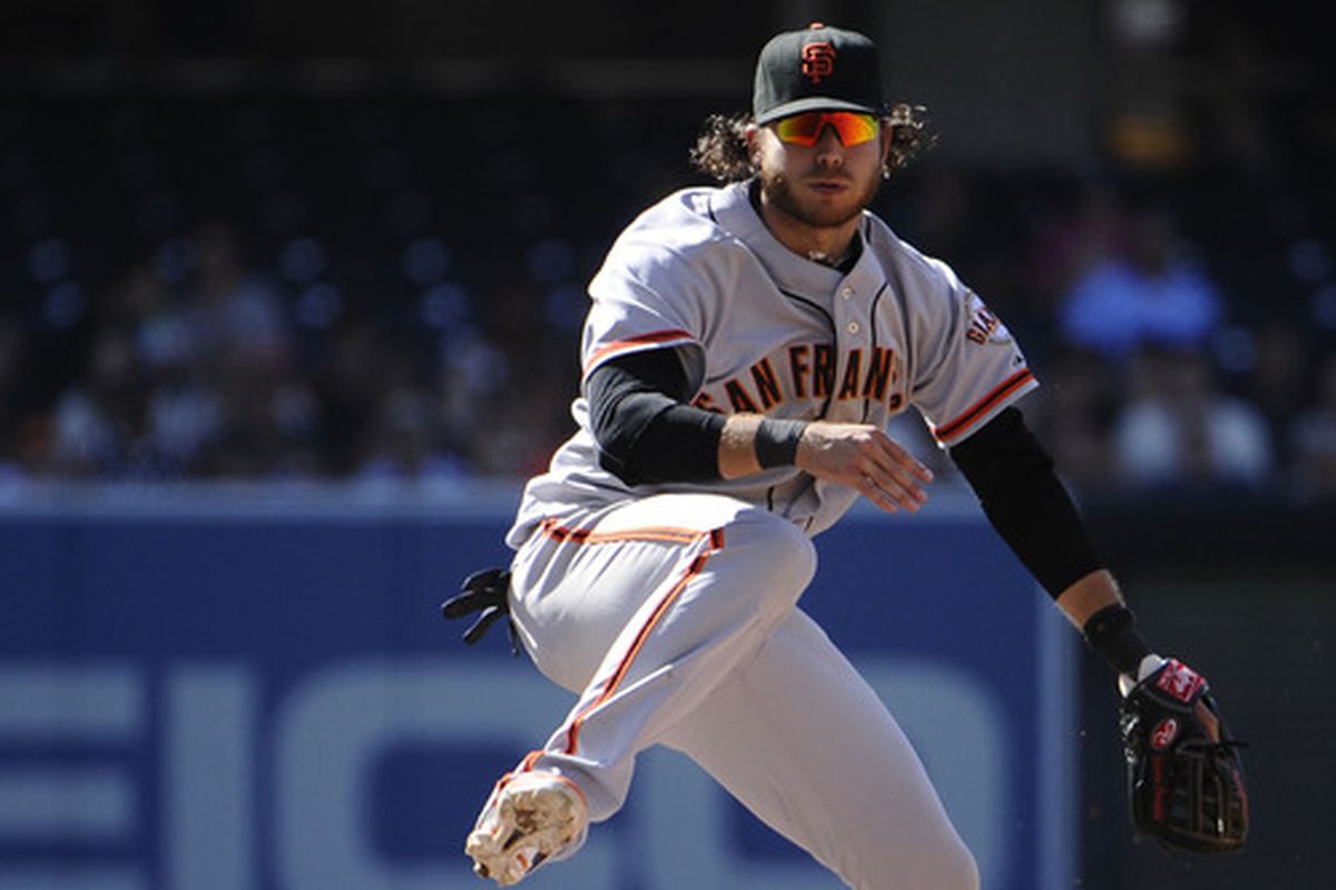 A picture of Brandon Crawford kinda-sorta jump-kicking, as this is a post about kick-starting.