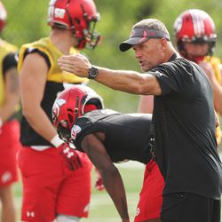Utah Utes head coach Kyle Whittingham instructs special teams during practice in Salt Lake City on Aug 2, 2018.