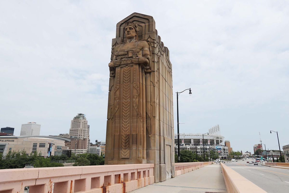 One of the Guardians of Transportation on the Hope Memorial Bridge leading to Progressive Field