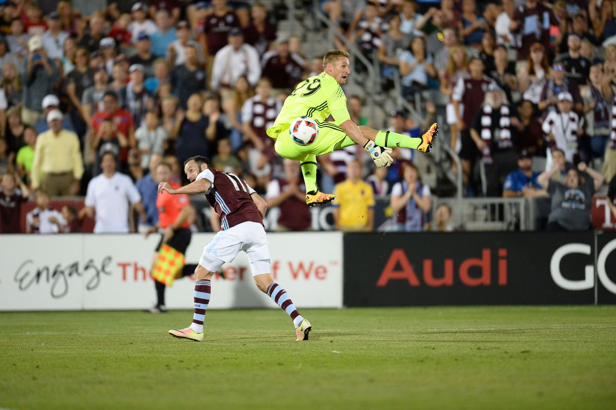 Gashi is unable to score past SKC goal keeper Tim Melia. 