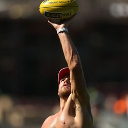 Shane Mumford of the Swans in action during a Sydney Swans AFL training session 