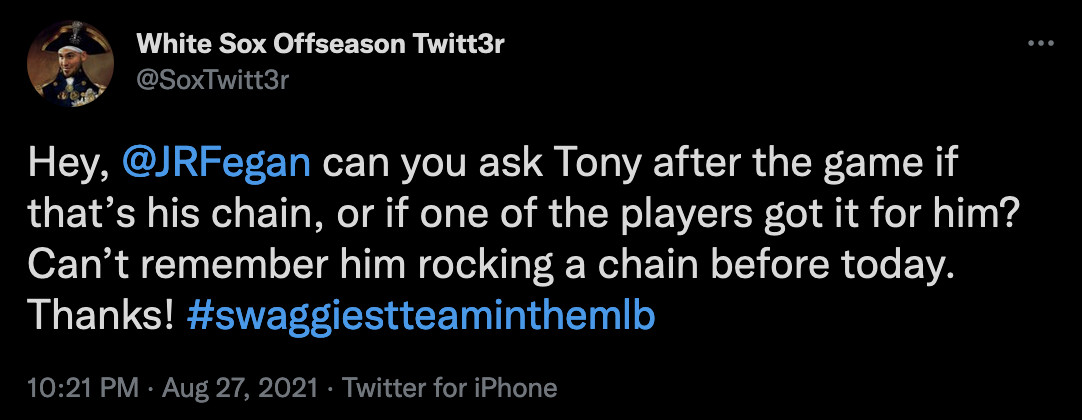 Asking where Tony got his chain from.