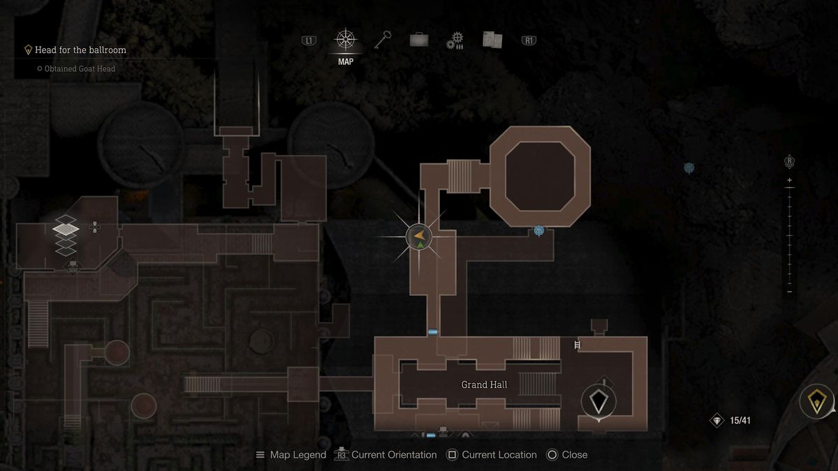 A map location of a Small Key in the Grand Hall area of Resident Evil 4 remake