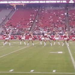 The cheerleaders perform