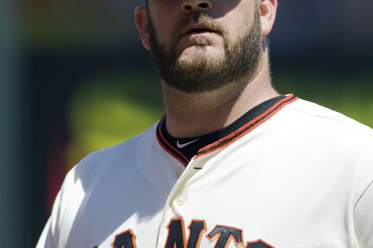 July 25, 2012; San Francisco, CA, USA; San Francisco Giants relief pitcher Brad Penny (31) looks into the crowd after pitching the seventh inning against the San Diego Padres at AT&T Park.  Mandatory Credit: Ed Szczepanski-US PRESSWIRE
