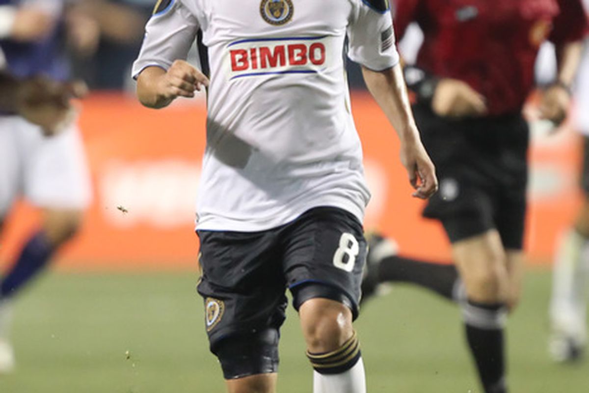 CHESTER, PA - JULY 20: Midfielder Roger Torres #8 of the Philadelphia Union controls the ball during a game against Everton at PPL Park on July 20, 2011 in Chester, Pennsylvania. The Union won 1-0.  (Photo by Hunter Martin/Getty Images)