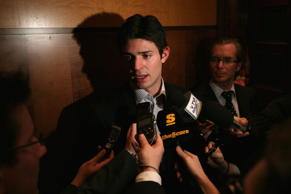 OTTAWA, ON - JANUARY 26:  Team Chara goalie Carey Price of the Montreal Canadiens is interviewed by the media following the 2012 NHL All-Star Game Fantasy Draft Thursday.  (Photo by Bruce Bennett/Getty Images)