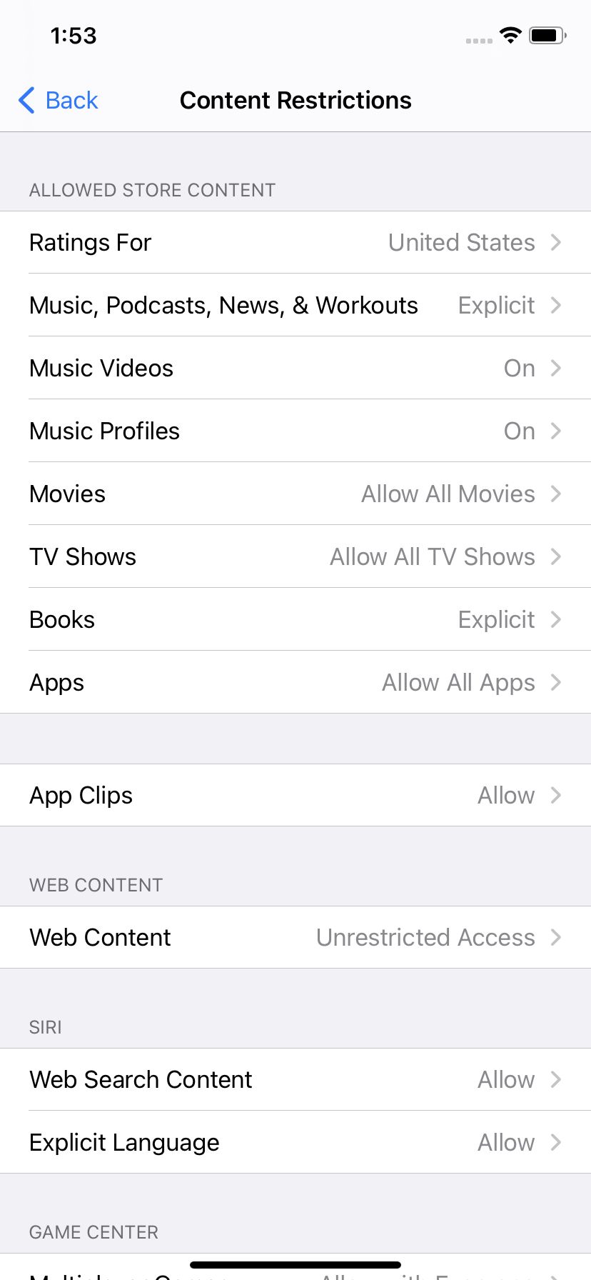 You can restrict the content of various apps based on ratings or explicitness.