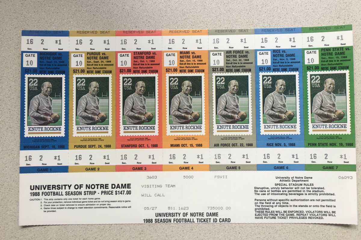 Notre Dame season tickets 1988