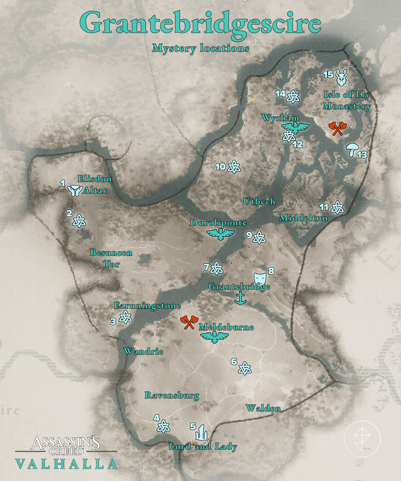 All Assassin S Creed Valhalla Grantebridgescire Wealth Mysteries And Artifacts Locations Map Polygon