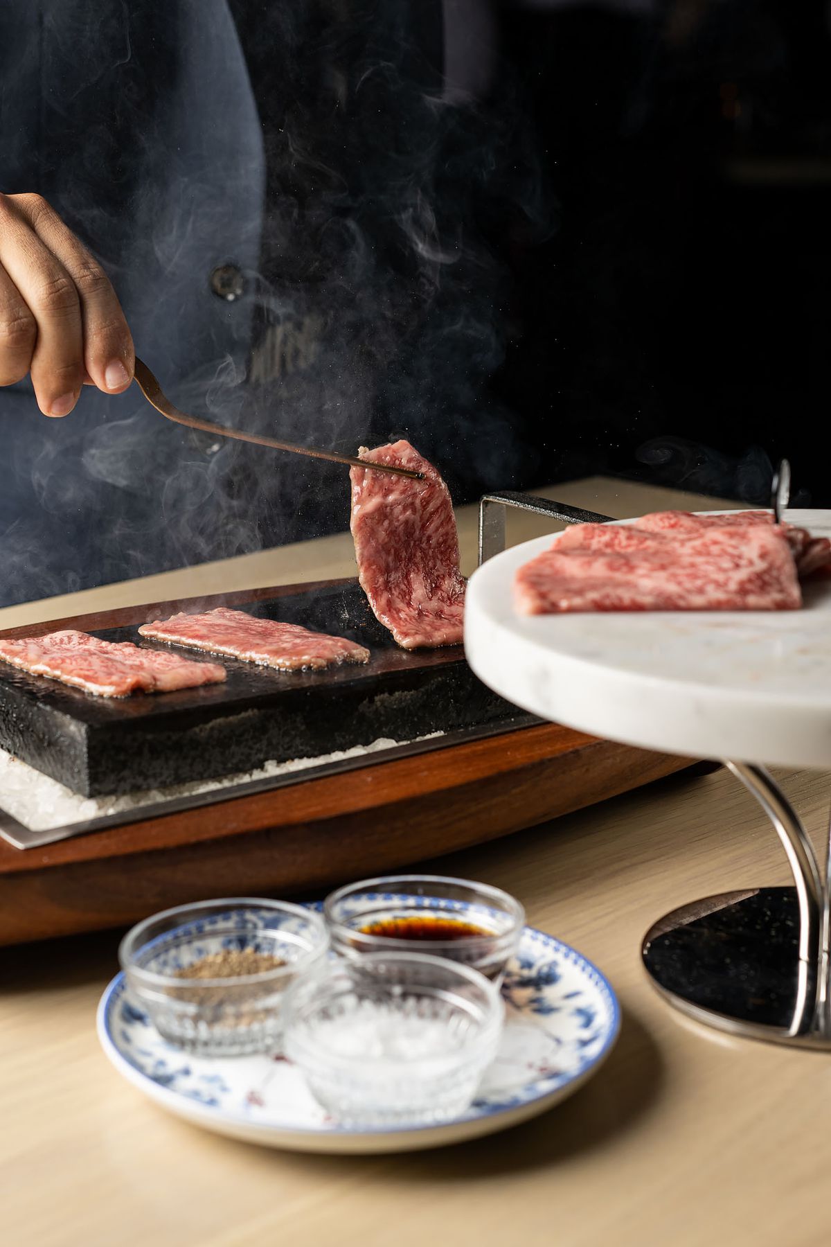 Japanese wagyu cooked tableside at Catch Steak. 