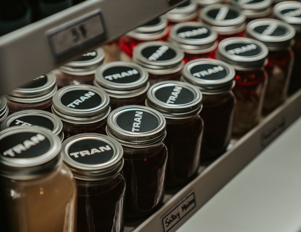 mason jars with “tran” label