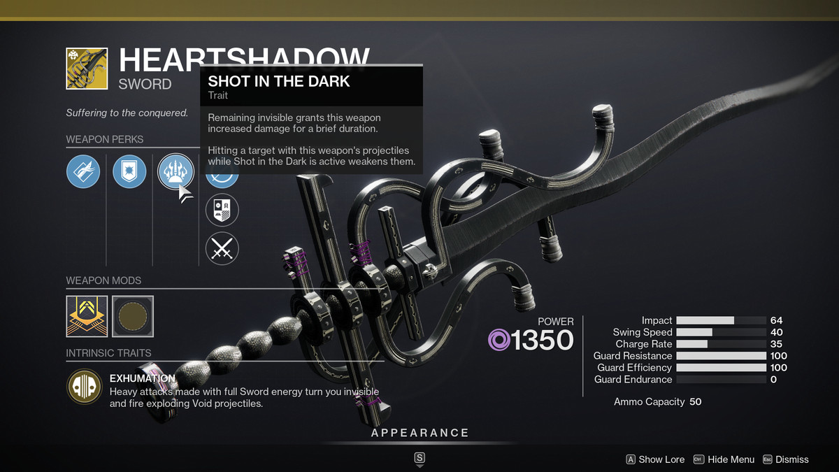 A look at the Heartshadow perks in Destiny 2: Season of the Haunted