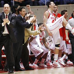 Utah's bench reacts to a shot as Utah and UNLV play at the Huntsman Center Wednesday.