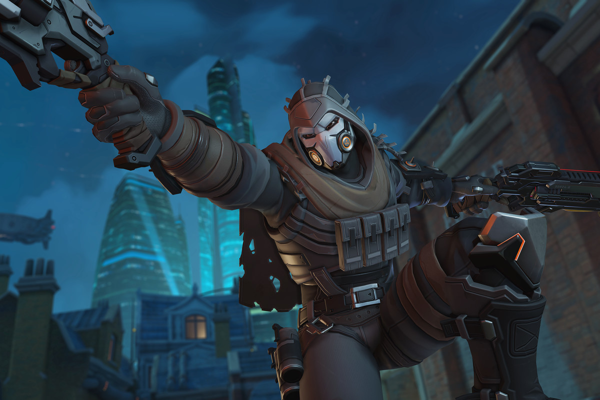 Overwatch - the legendary Dusk Reaper skin, which is a heavily armored tactical set of gear