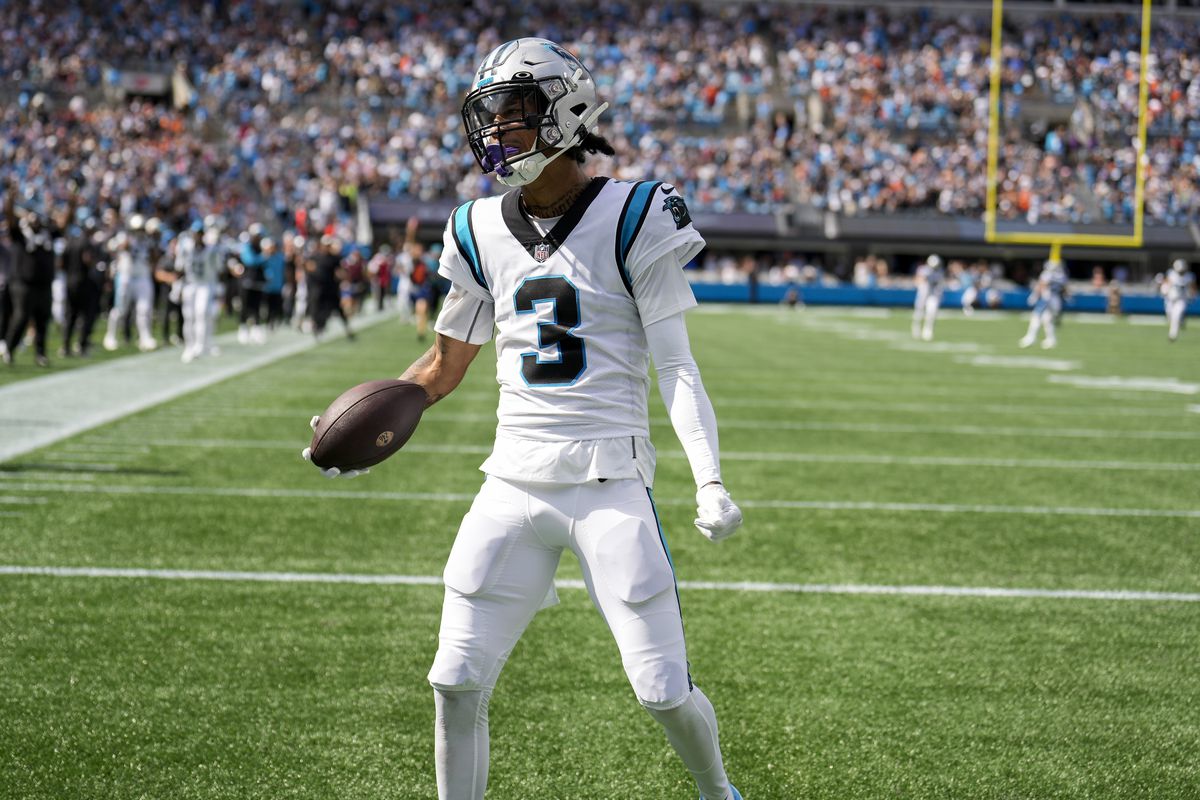 Carolina Panthers wide receiver Robbie Anderson (3) celebrates a score in the end zone during the second half against the Cleveland Browns at Bank of America Stadium.&nbsp;