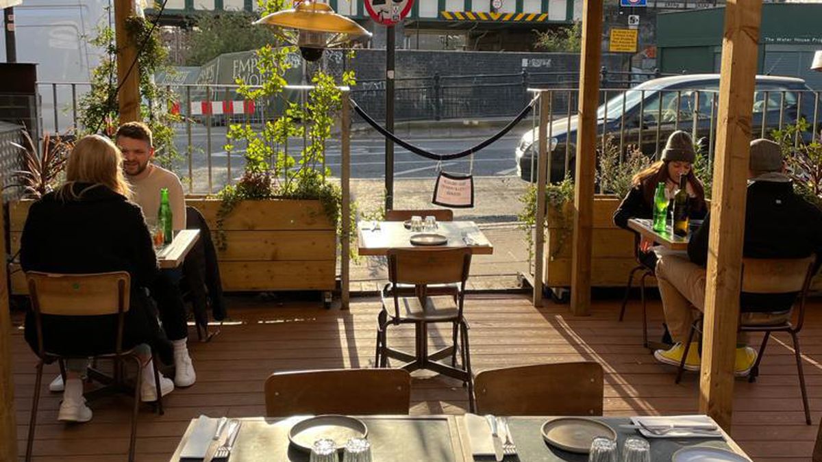 The terrace at Ombra on the day restaurants reopened for outdoor dining in London