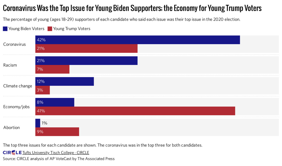 Charting showing the what young voters rank as their top issues