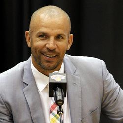 FILE - In this July 12, 2012 file photo, Jason Kidd speaks during a news conference at the New York Knicks training facility in Tarrytown, N.Y. The New York Knicks say Kidd has decided to retire from the NBA after 19 seasons.  