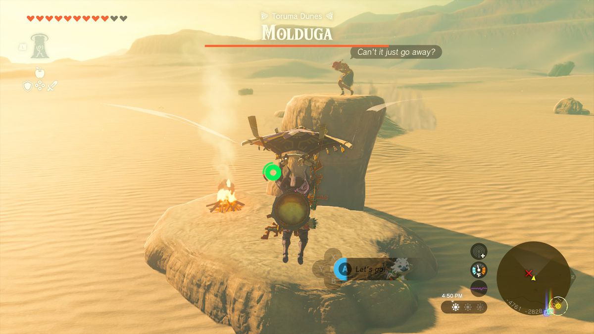 Link paraglides over to Isha’s location in Zelda: Tears of the Kingdom 