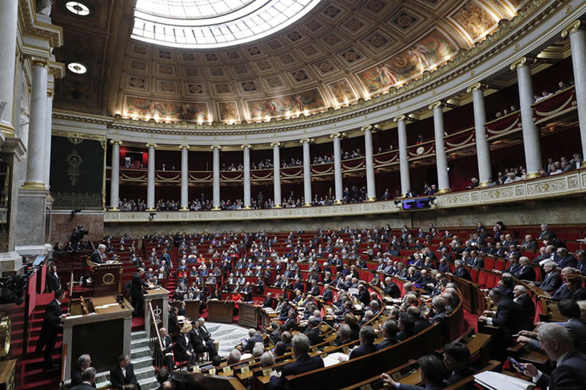 A general view shows the hemicycle as French Prime Minister Bernard Cazeneuve delivers a speech outlining his new government program at the National Assembly in Paris, France, on Dec. 13, 2016.