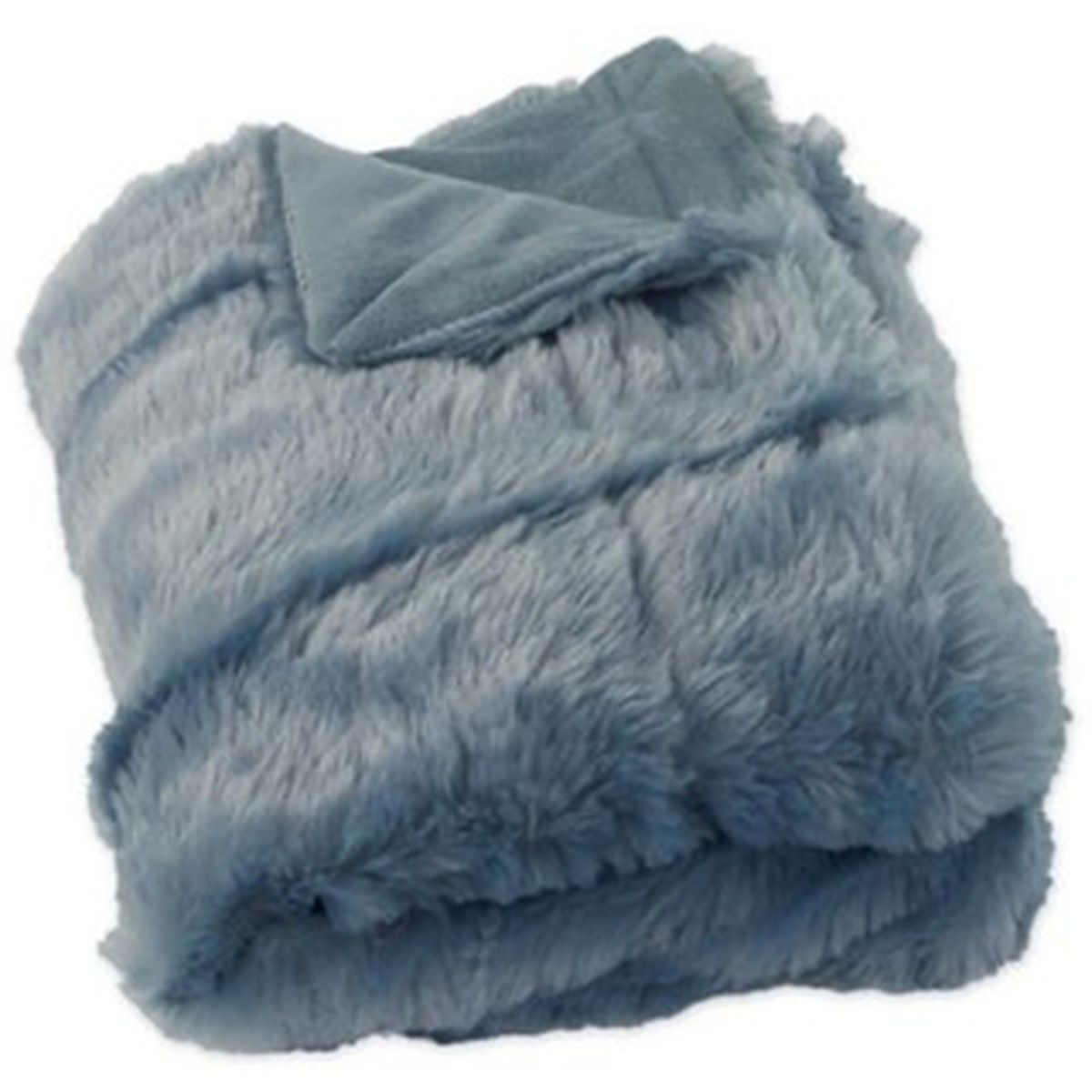 A light blue faux fur throw blanket. 