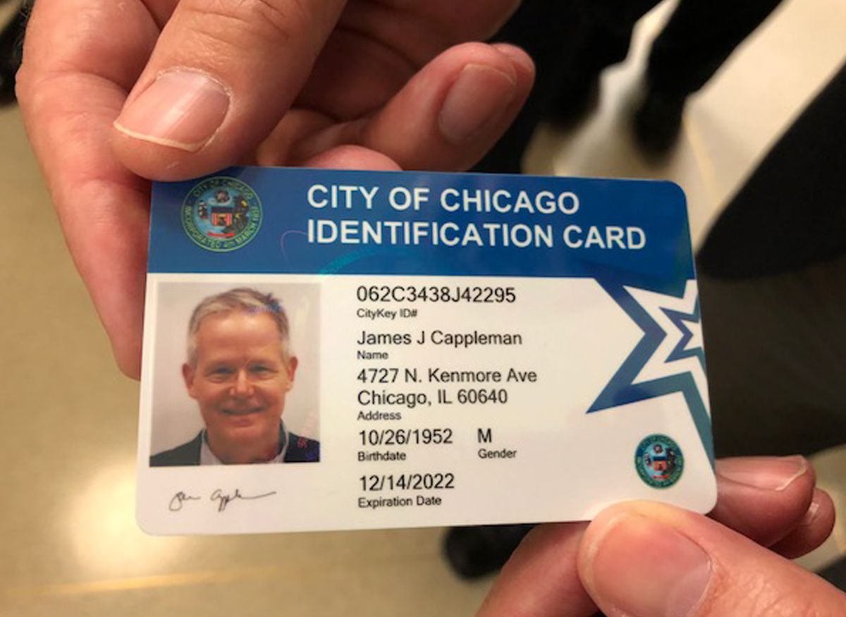 Ald. James Cappleman (46th) shows off his new municipal ID. | Fran Spielman/Sun-Times