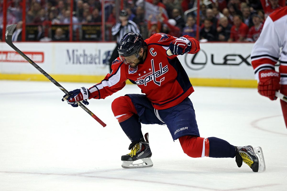 Ovechkin celebrates after scoring #50