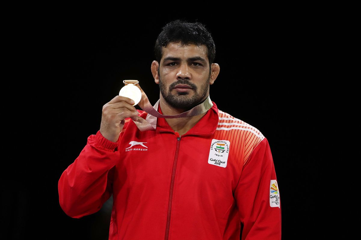 Sushil Kumar with his gold medal at the 2018 Commonwealth Games.