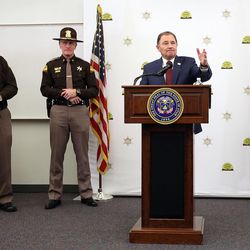Gov. Gary Herbert talks about his annual budget proposal at the Utah Highway Patrol's headquarters in Murray on Wednesday, Dec. 7, 2016.